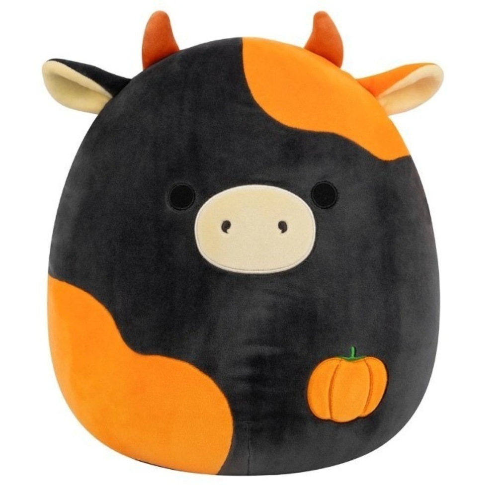 Squishmallows 12-Inch Jefferson the Black‎ and Orange Cow Halloween Plush - NEW